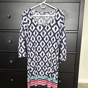 Lilly Pulitzer Blue and White Long Sleeve Scoop Neck Sundress